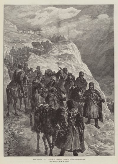 The Russian Army, Caucasian Cossacks Crossing a Pass in Daghestan by Johann Nepomuk Schonberg